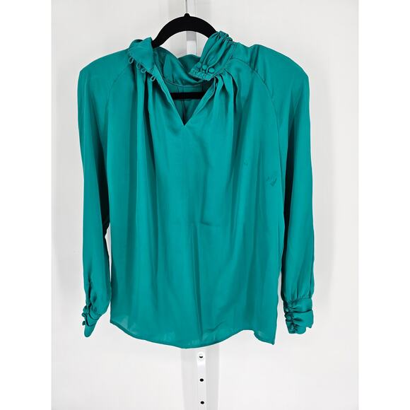 VTG Worthington Women's Polyester Teal High Neck Isabela Satin Blouse Size 12 - Picture 4 of 5